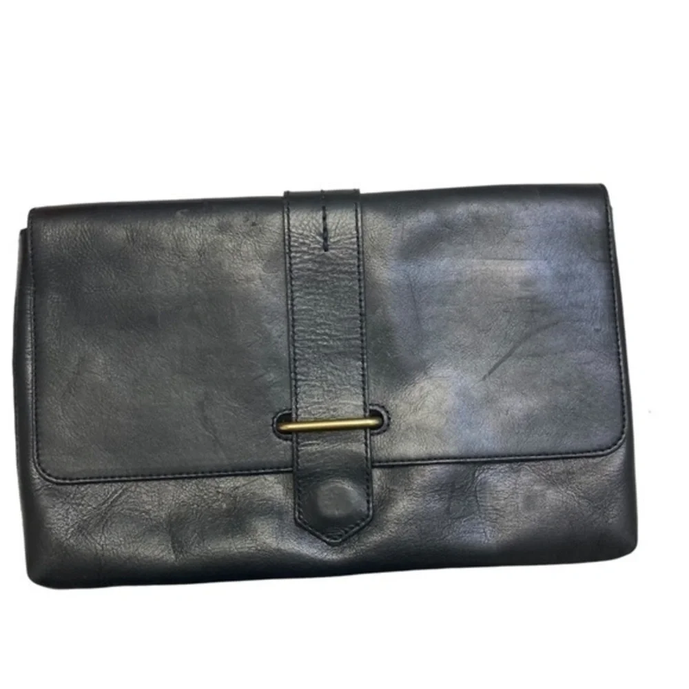 Madewell black leather clutch bag